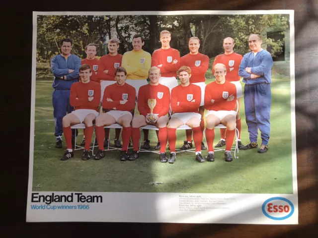 World Cup Football Poster 1966 Vintage Esso Petrol England Team Winners Rare VGC