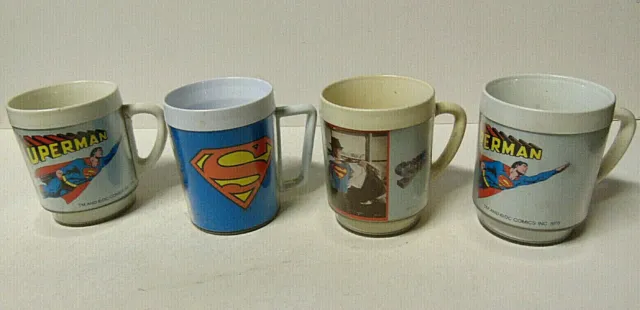 Lot of 4 Superman The Movie Plastic Mugs 1987 DC Comics Insulated