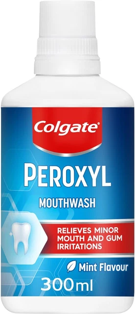 Enjuague bucal antiséptico de peroxilo con sabor a menta 300 ml, alivia la boca menor