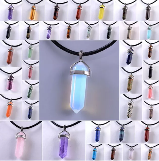 Hexagonal Crystal Quartz Healing Point Chakra Gem Bead Stone Pendant Necklace