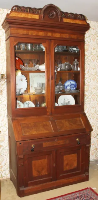 Old Antique VICTORIAN Walnut Slant Drop Front SECRETARY DESK BOOKCASE