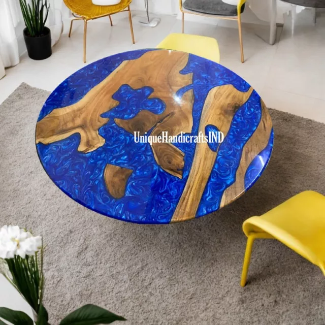 table For 6, Epoxy Resin table, Round Designer Blue epoxy Dining table, Coffee