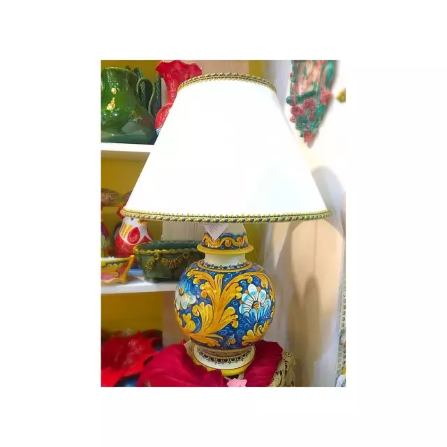 Lume ceramica di Caltagirone decoro Barocco e Fiori altezza circa 55cm