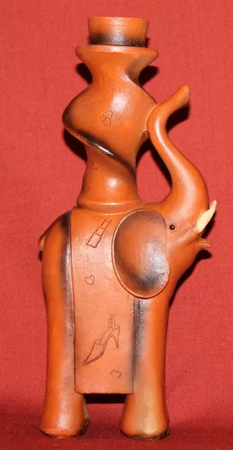 Vintage Handcrafted Painted Pottery Elephant Figurine Candlestick
