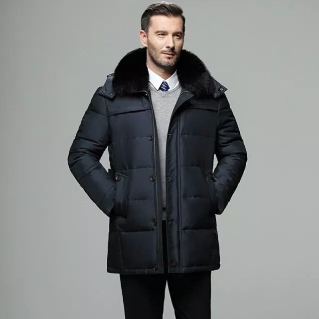 Hommes Duvet de Canard Veste Fourrure Manteau Capuche Doudoune Parka Épais