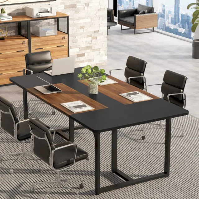 71" Industrial Wood & Metal Rectangle Conference Table Office Boardroom Table