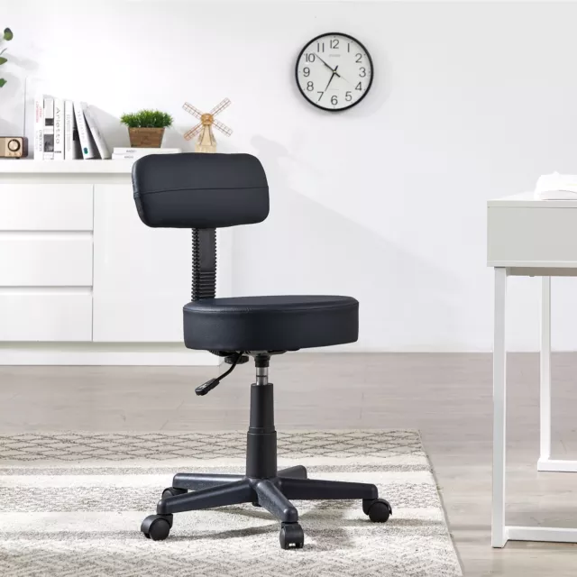 Leather Office Rolling Stool Desk Home Drafting Swivel Armless Task Salon Chair