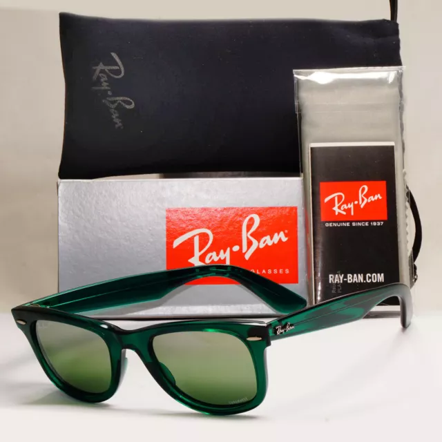 Ray-Ban Sunglasses Wayfarer Polarized Chromance Green Transparent RB 2140 6615G4