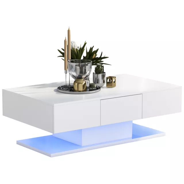 Modern LED Coffee Table High Gloss Wooden Drawer Storage Living Room Furniture
