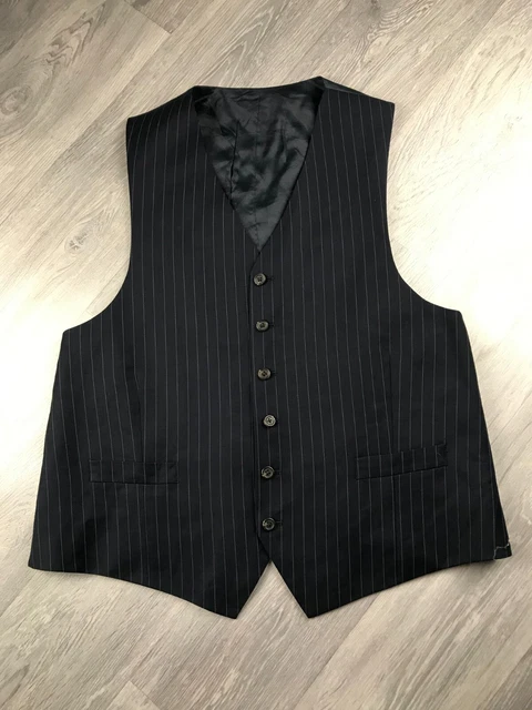 Cappotto vita gessata uomo vintage blu navy