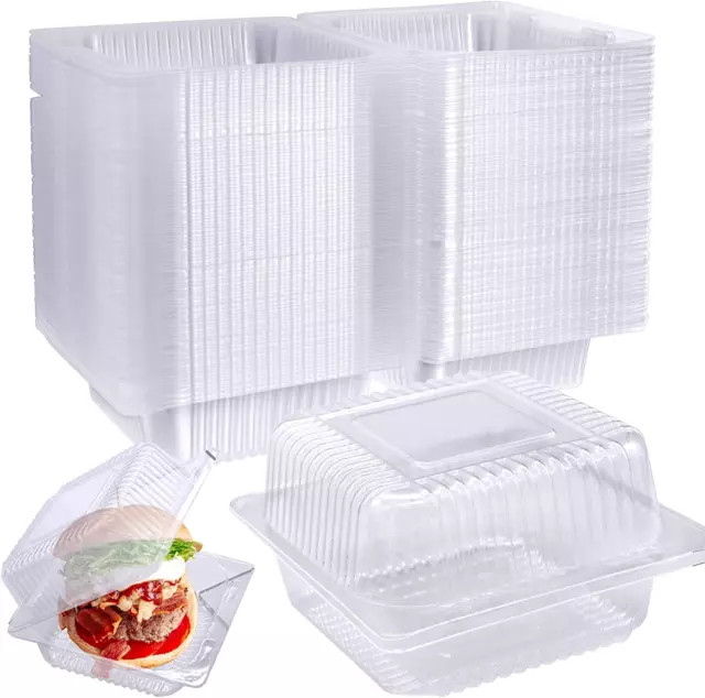 100 Pcs Clear Hinged Plastic Containers with Lids,Individual Cake Slice Containe