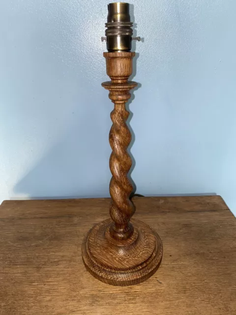 Antique Wooden Barley Twist Table Lamp Made From Candle Holder