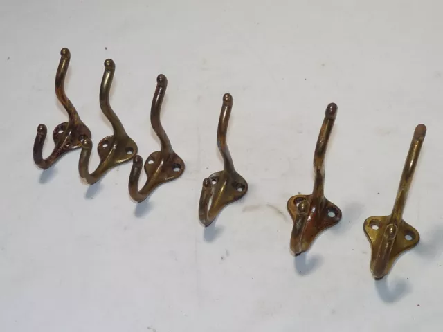 6 Brass Coat Hooks 2 styles 4 Smaller 2 Larger