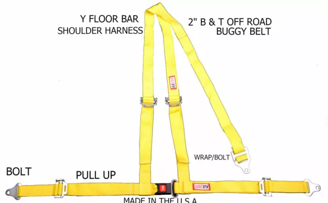 Rjs Racing 2" Buggy Off Road Seat Belt 3 Point B&T Y Harness Yellow 4000506