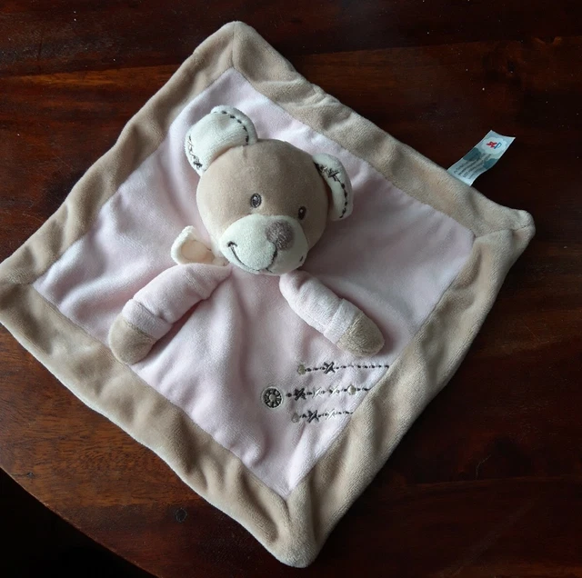 Dpd/Doudou Plat Nicotoy  Simba Ours Rose Beige Echarpe Btoderie Croix Rond Tbe