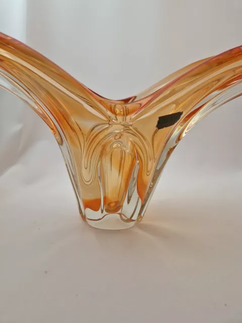 Murano Glas Vase Schale Vintage Mit Sticker Apricot Orange 2,7 Kg SELTEN Italien