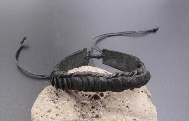 Bracelet Réglable En Cuir Véritable Noir - Pour Homme Ou Ado, Neuf Avec étiquettes