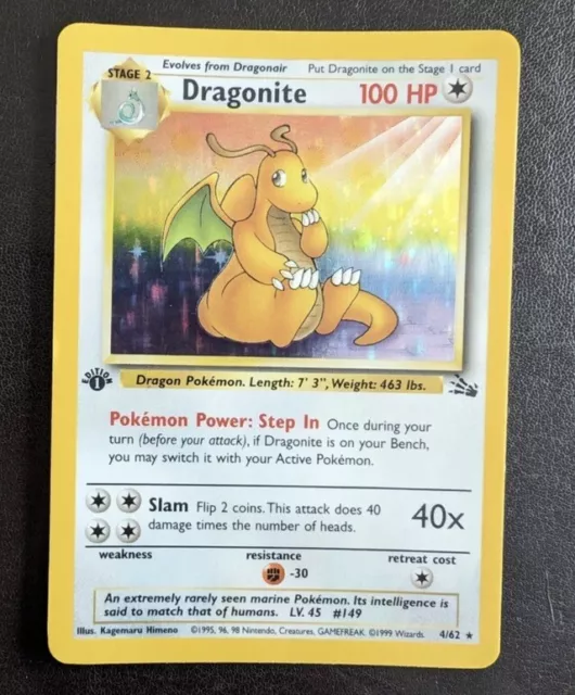 Dragonite 1st Edition Holo 4/62 Fossil Set Rare Pokemon Card | WOTC 1999 - MINT