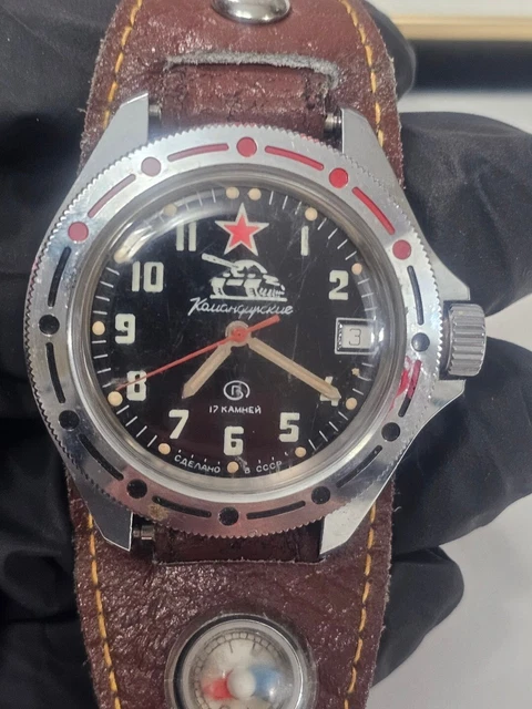 Vostok Komandirskie 2416/921306 - Orologio Meccanico Automatico Russo, Cassa In Acciaio 40 Mm, Cinturino In Pelle