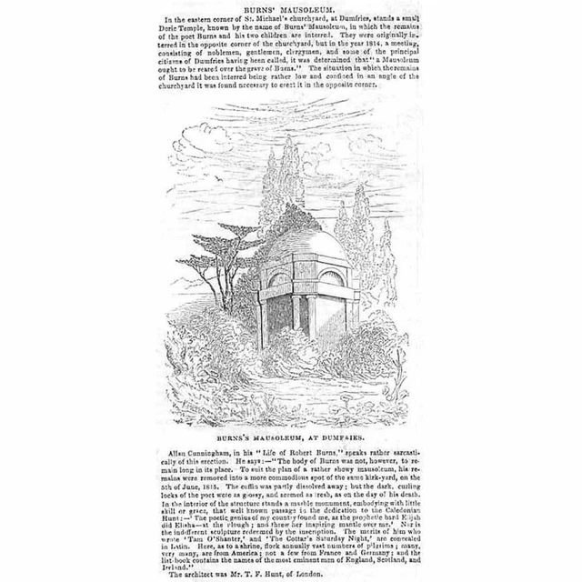 DUMFRIES The Burns Mausoleum - Antique Print 1844