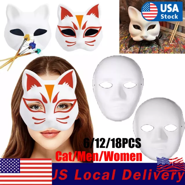 Half Blank White Mask Unpainted Cat Mask for DIY Hand Painting, 3