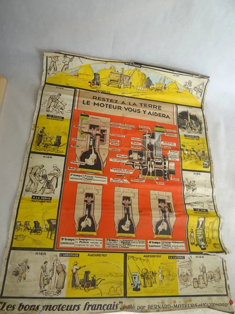 RARE publicité affiche ancienne BERNARD MOTEURS MACHINE AGRICOLE art populaire