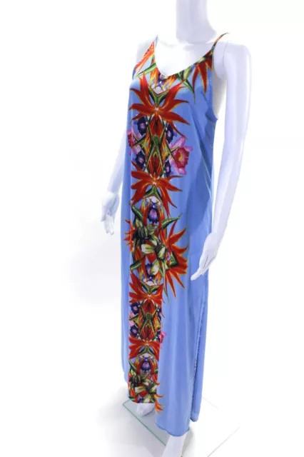 Lush Womens Floral Print V Neck Sleeveless Maxi Dress Sky Blue Size Small 2