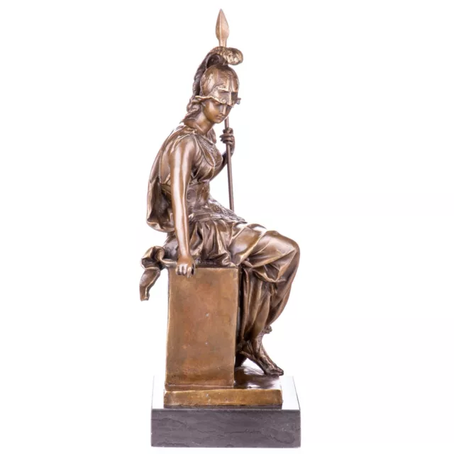 Bronzefigur Skulptur Kriegsgöttin Athena mit Speer Bronze Statue Marmorsockel