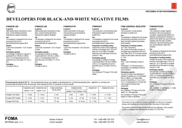 Foma Fomapan Universal Developer Black & White Film Developer Powder to Make 1L 2