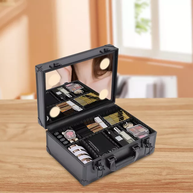 Borsa cosmetica 7 slot con specchio LED borsa trucco da viaggio organizer box portatile