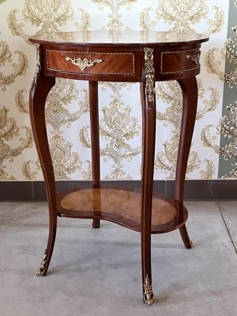 Tavolino laterale stile antico francese legno marrone forma ovale tavolo retrò stile barocco 3
