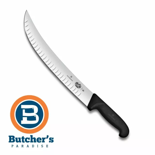 Butchers Victorinox Black Brisket Slicing Knife Granton Scalloped Blade 12" 31cm
