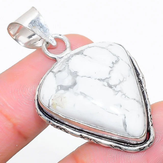 Howlite Jasper Gemstone Handmade 925 Sterling Silver Jewelry Pendant 1.65"