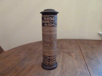 Batak Bamboo Lime Medicine Container Indonesia Carved figures 7 inches tall