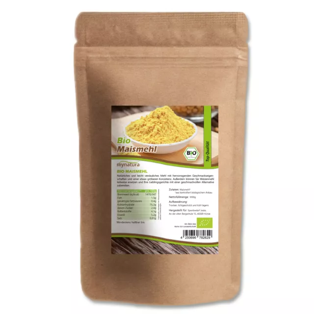 Mynatura Bio Maismehl 1Kg Mais gemahlen zum Backen Kochen Suppen andicken Vegan