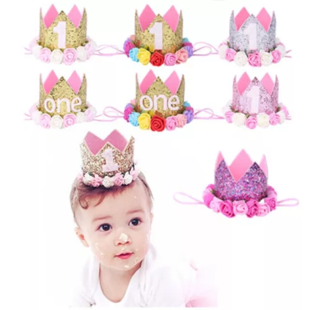 1st -3th Baby Girl Boy Birthday Crown Hat Headband Hair Accessories Party Decor