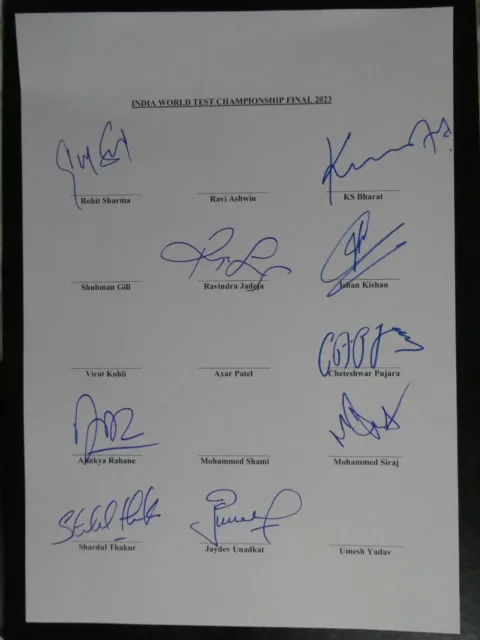 2023 INDIA WORLD TEST CHAMPIONSHIP cricket teamsheet - signed by 9x (very RARE)