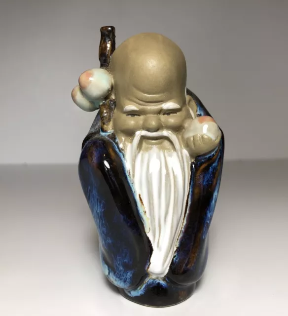 Vintage Chinese God Of Longevity Shou Xing Mud Man Figurine 4" Great Shape