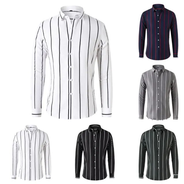 Men'S Fashion Spring And Summer Casual Long Sleeved Lapel Striped Shirt Blouse