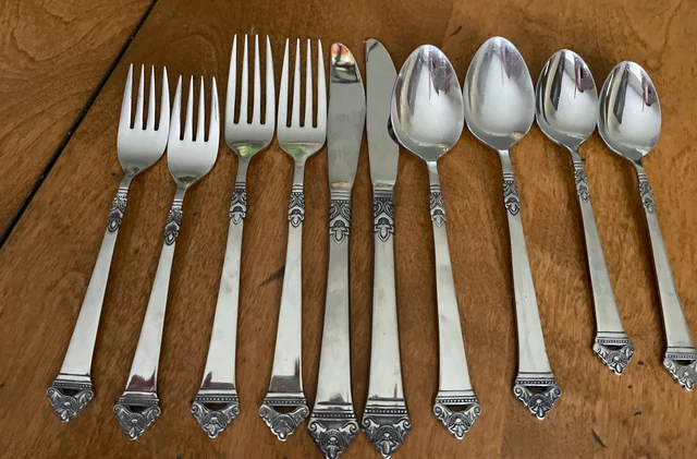 VNTG Oxford Hall PORTICO pattern Japan Stainless Flatware 5pc place Setting X2