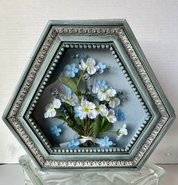 Vintage Creative Designs Circa 1991 Box Frame Blue & White Flowers *RARE*
