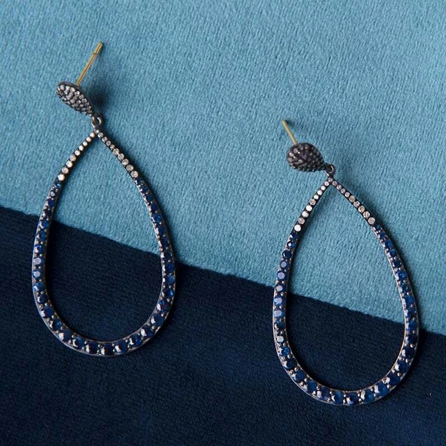 Blue Sapphire Pave Diamond Gold Plated Earring 925 Sterling Silver Jewelry HG 4