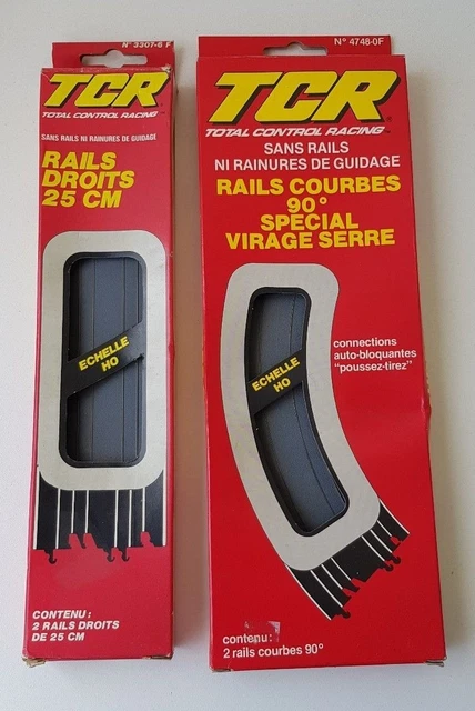 TCR - 2 BOITES DE RAILS- 1 BOITE RAILS COURBES 90° + 1 BOITE RAILS DROITS 25 cm