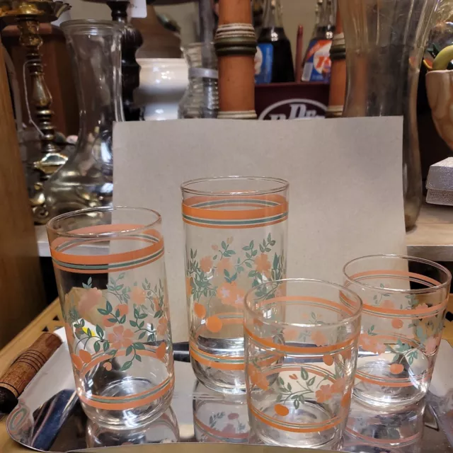 Libby Vintage Juice Glasses Peaches And Flowers