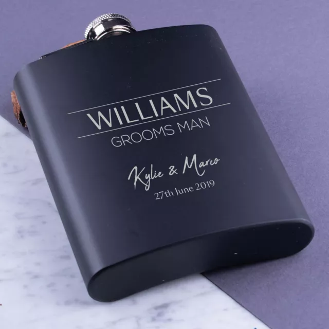 Personalised Hip Flask Engraved Steel 6oz Wedding Groom Best Man Usher Gift