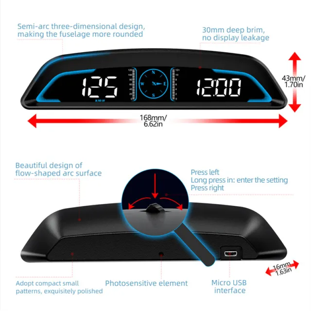 4" Multi-function Car GPS HUD Head-up Display Overspeed Alarm Time Compass Angle