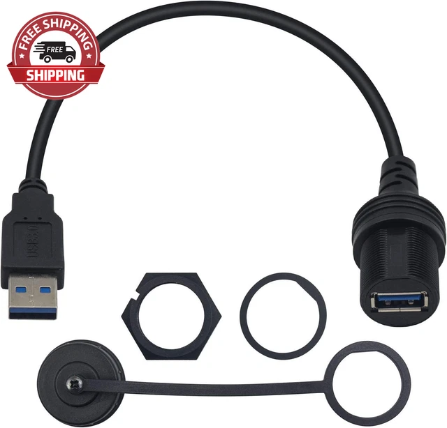 USB Flush Mount Cable, round Single Port USB 3.0 Panel Flush Mount Extension Cab