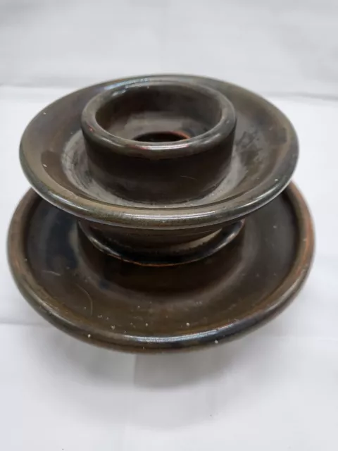 Vintage Large Ceramic Insulator High Voltage Glazed Brown 9"x6" with B Marking
