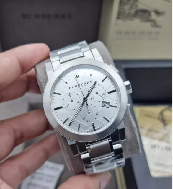 New Genuine Burberry Mens Watch Stainless Steel Silver Tone The City Bu9350 Uk