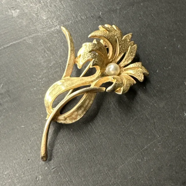 Ancienne Broche En Plaquer Or 18k 750 Art Déco Nouveau créateur feuillages